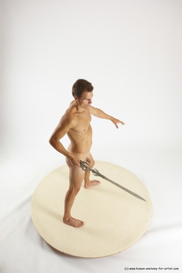 Nude Fighting with sword Man White Standing poses - ALL Athletic Short Brown Standing poses - simple Multi angles poses Realistic