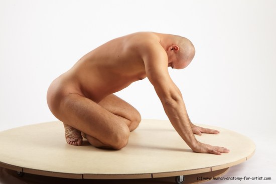 Nude Man White Slim Bald Sitting poses - ALL Sitting poses - on knees Realistic