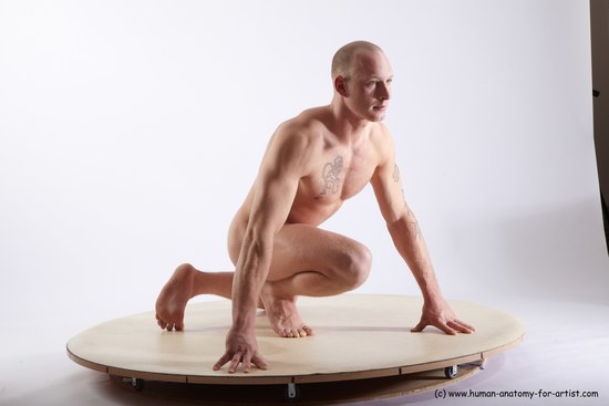 Nude Man White Kneeling poses - ALL Athletic Short Brown Kneeling poses - on one knee Realistic