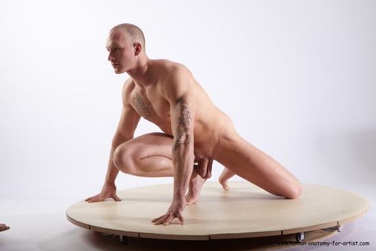 Nude Man White Kneeling poses - ALL Athletic Short Brown Kneeling poses - on one knee Realistic