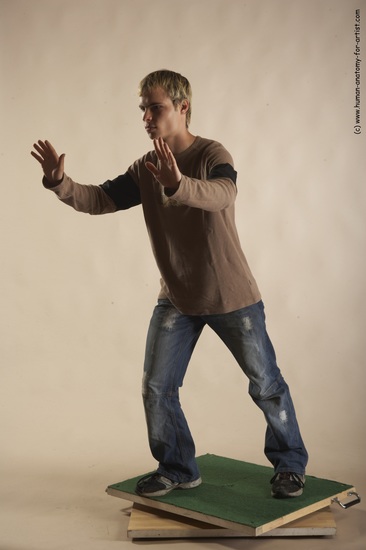 Casual Man White Moving poses Slim Short Blond Academic