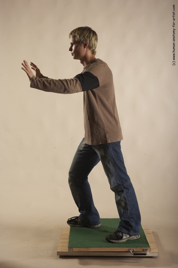 Casual Man White Moving poses Slim Short Blond Academic