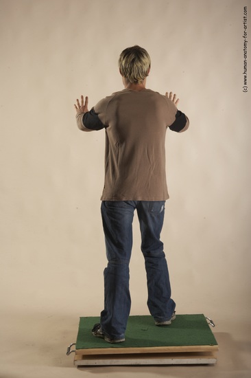 Casual Man White Moving poses Slim Short Blond Academic