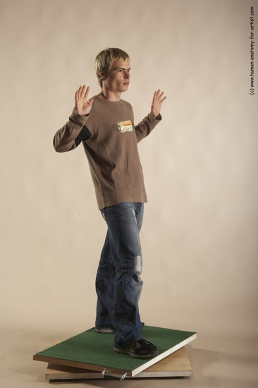 Casual Man White Moving poses Slim Short Blond Academic