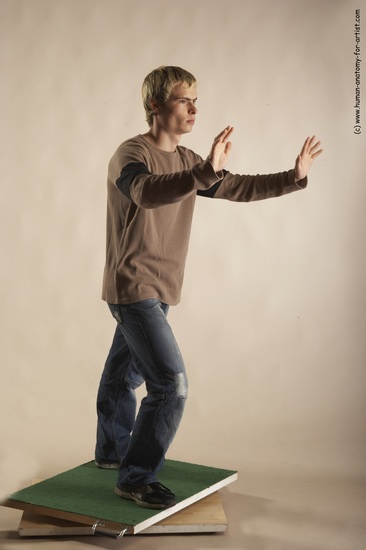 Casual Man White Moving poses Slim Short Blond Academic