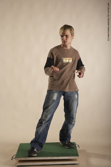 Casual Man White Moving poses Slim Short Blond Academic