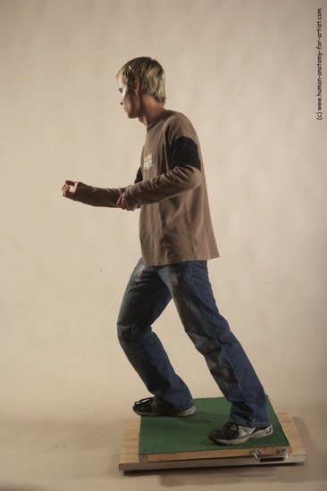 Casual Man White Moving poses Slim Short Blond Academic