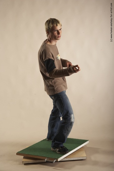 Casual Man White Moving poses Slim Short Blond Academic