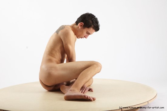 Nude Man White Sitting poses - simple Athletic Short Brown Sitting poses - ALL Realistic