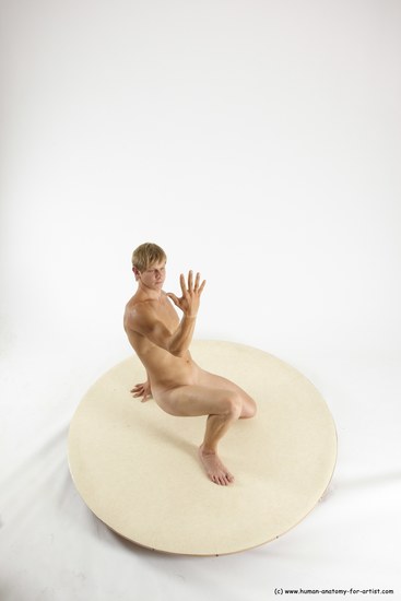 Nude Man White Kneeling poses - ALL Athletic Short Brown Kneeling poses - on one knee Multi angles poses Realistic