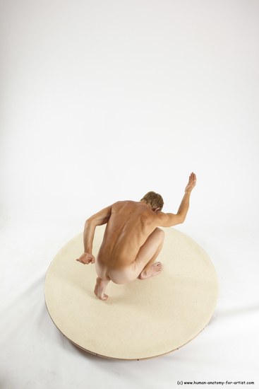 Nude Man White Kneeling poses - ALL Athletic Short Brown Kneeling poses - on one knee Multi angles poses Realistic