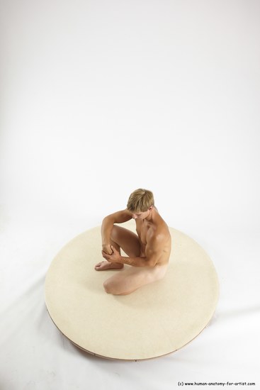 Nude Man White Kneeling poses - ALL Athletic Short Brown Kneeling poses - on one knee Multi angles poses Realistic