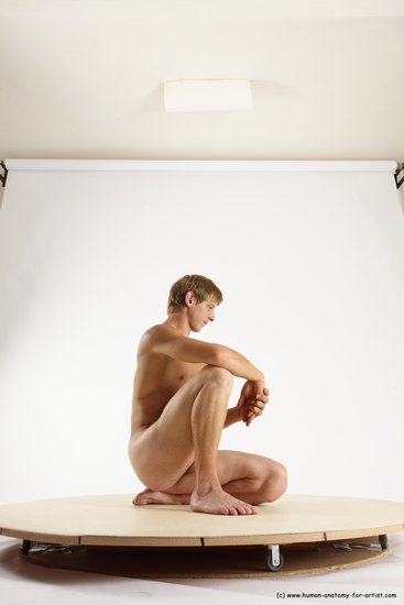 Nude Man White Kneeling poses - ALL Athletic Short Brown Kneeling poses - on one knee Multi angles poses Realistic