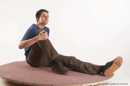 Casual Man White Sitting poses - simple Slim Short Brown Sitting poses - ALL Academic