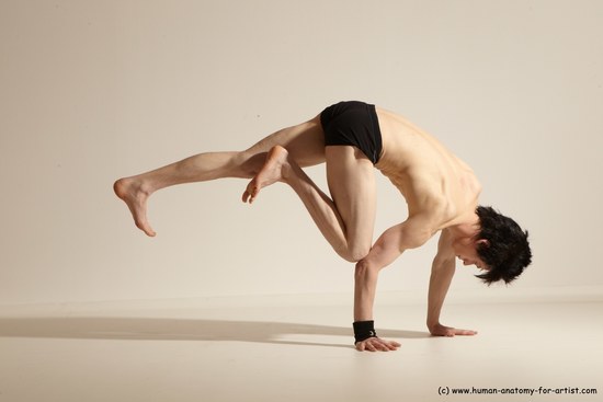 Underwear Gymnastic poses Man White Athletic Short Black Dancing Dynamic poses Academic