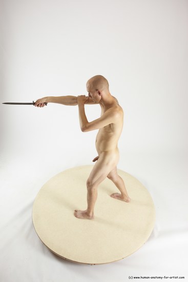 Nude Fighting with knife Man White Standing poses - ALL Slim Bald Standing poses - simple Multi angles poses Realistic