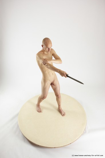 Nude Fighting with knife Man White Standing poses - ALL Slim Bald Standing poses - simple Multi angles poses Realistic