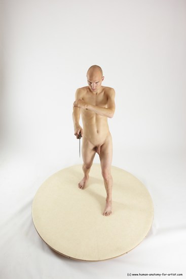 Nude Fighting with knife Man White Standing poses - ALL Slim Bald Standing poses - simple Multi angles poses Realistic