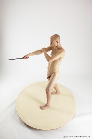 Nude Fighting with knife Man White Standing poses - ALL Slim Bald Standing poses - simple Multi angles poses Realistic