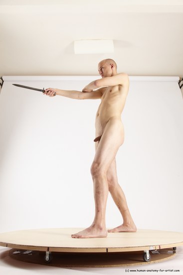 Nude Fighting with knife Man White Standing poses - ALL Slim Bald Standing poses - simple Multi angles poses Realistic