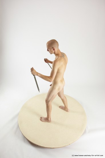 Nude Fighting with knife Man White Standing poses - ALL Slim Bald Standing poses - simple Multi angles poses Realistic