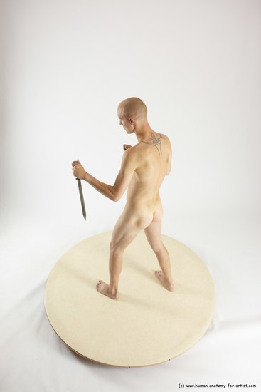 Nude Fighting with knife Man White Standing poses - ALL Slim Bald Standing poses - simple Multi angles poses Realistic