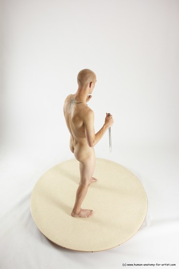 Nude Fighting with knife Man White Standing poses - ALL Slim Bald Standing poses - simple Multi angles poses Realistic