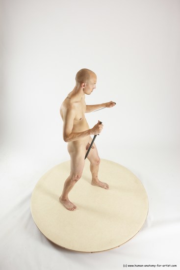 Nude Fighting with knife Man White Standing poses - ALL Slim Bald Standing poses - simple Multi angles poses Realistic