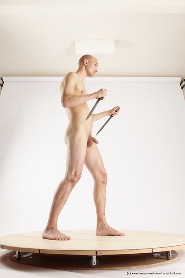 Nude Fighting with knife Man White Standing poses - ALL Slim Bald Standing poses - simple Multi angles poses Realistic