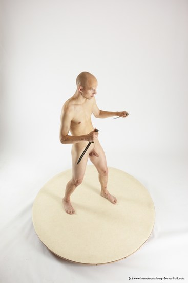 Nude Fighting with knife Man White Standing poses - ALL Slim Bald Standing poses - simple Multi angles poses Realistic