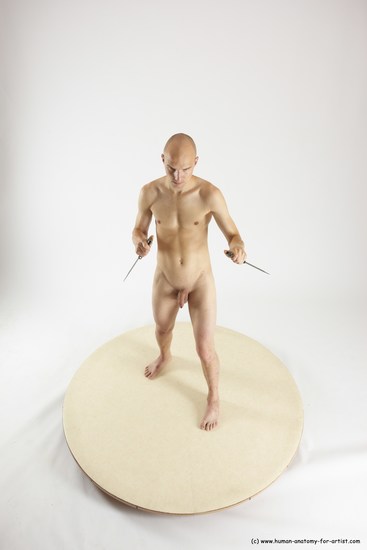 Nude Fighting with knife Man White Standing poses - ALL Slim Bald Standing poses - simple Multi angles poses Realistic