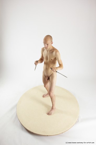 Nude Fighting with knife Man White Standing poses - ALL Slim Bald Standing poses - simple Multi angles poses Realistic