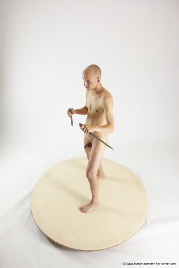 Nude Fighting with knife Man White Standing poses - ALL Slim Bald Standing poses - simple Multi angles poses Realistic