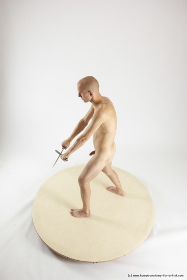 Nude Fighting with knife Man White Standing poses - ALL Slim Bald Standing poses - simple Multi angles poses Realistic