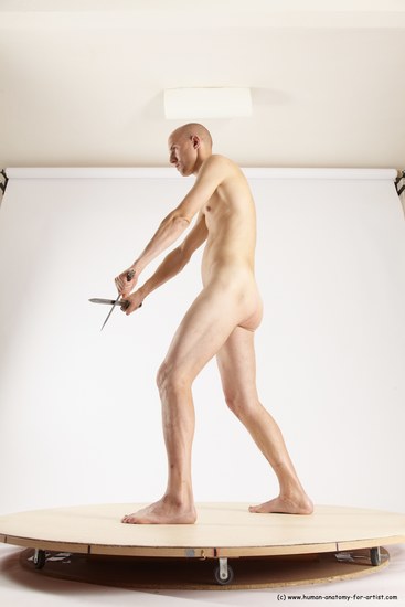 Nude Fighting with knife Man White Standing poses - ALL Slim Bald Standing poses - simple Multi angles poses Realistic