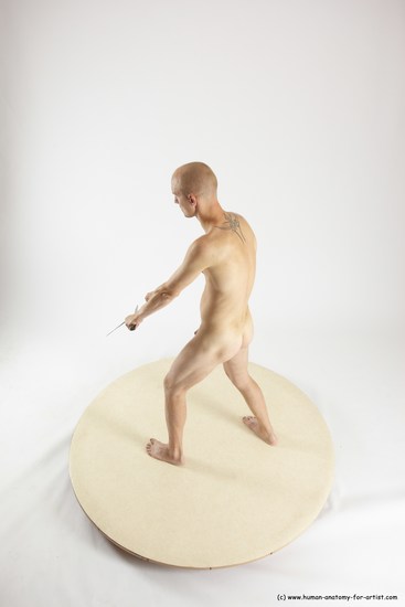 Nude Fighting with knife Man White Standing poses - ALL Slim Bald Standing poses - simple Multi angles poses Realistic