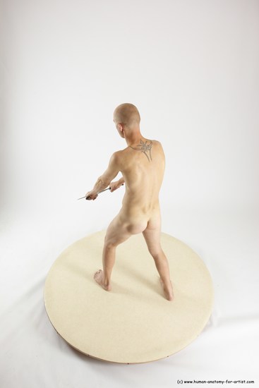 Nude Fighting with knife Man White Standing poses - ALL Slim Bald Standing poses - simple Multi angles poses Realistic