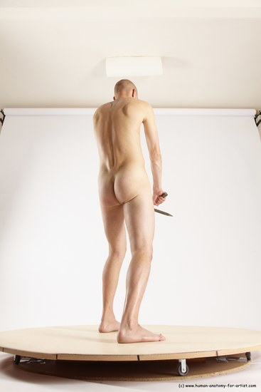 Nude Fighting with knife Man White Standing poses - ALL Slim Bald Standing poses - simple Multi angles poses Realistic