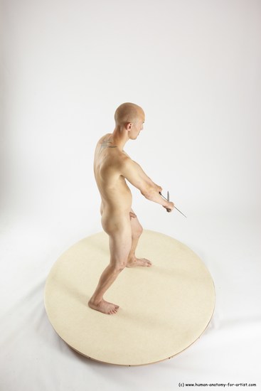 Nude Fighting with knife Man White Standing poses - ALL Slim Bald Standing poses - simple Multi angles poses Realistic