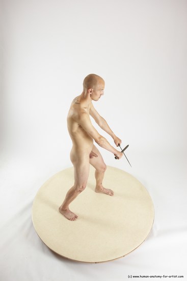 Nude Fighting with knife Man White Standing poses - ALL Slim Bald Standing poses - simple Multi angles poses Realistic