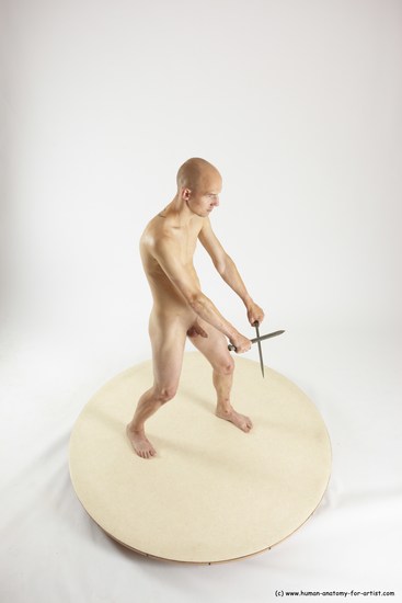 Nude Fighting with knife Man White Standing poses - ALL Slim Bald Standing poses - simple Multi angles poses Realistic