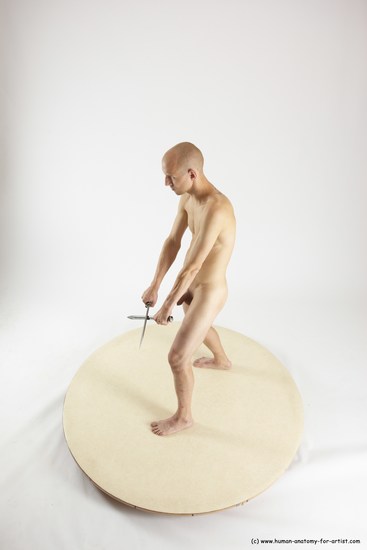 Nude Fighting with knife Man White Standing poses - ALL Slim Bald Standing poses - simple Multi angles poses Realistic