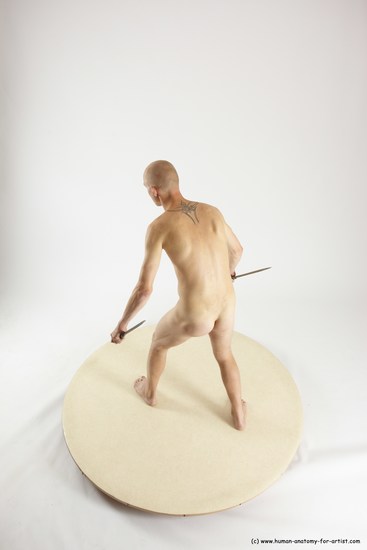 Nude Fighting with knife Man White Standing poses - ALL Slim Bald Standing poses - simple Multi angles poses Realistic