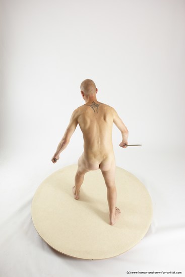 Nude Fighting with knife Man White Standing poses - ALL Slim Bald Standing poses - simple Multi angles poses Realistic