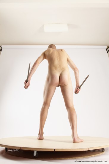 Nude Fighting with knife Man White Standing poses - ALL Slim Bald Standing poses - simple Multi angles poses Realistic