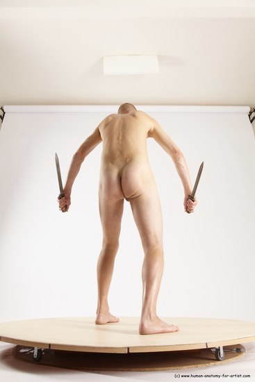 Nude Fighting with knife Man White Standing poses - ALL Slim Bald Standing poses - simple Multi angles poses Realistic