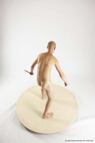 Nude Fighting with knife Man White Standing poses - ALL Slim Bald Standing poses - simple Multi angles poses Realistic