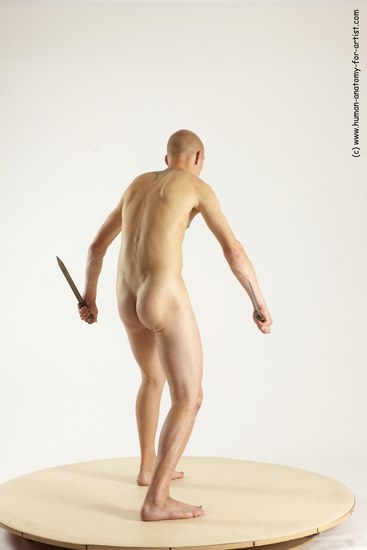 Nude Fighting with knife Man White Standing poses - ALL Slim Bald Standing poses - simple Multi angles poses Realistic