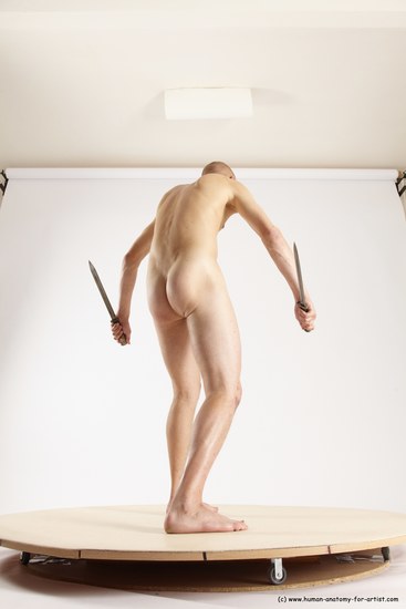 Nude Fighting with knife Man White Standing poses - ALL Slim Bald Standing poses - simple Multi angles poses Realistic