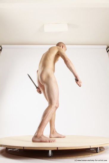 Nude Fighting with knife Man White Standing poses - ALL Slim Bald Standing poses - simple Multi angles poses Realistic